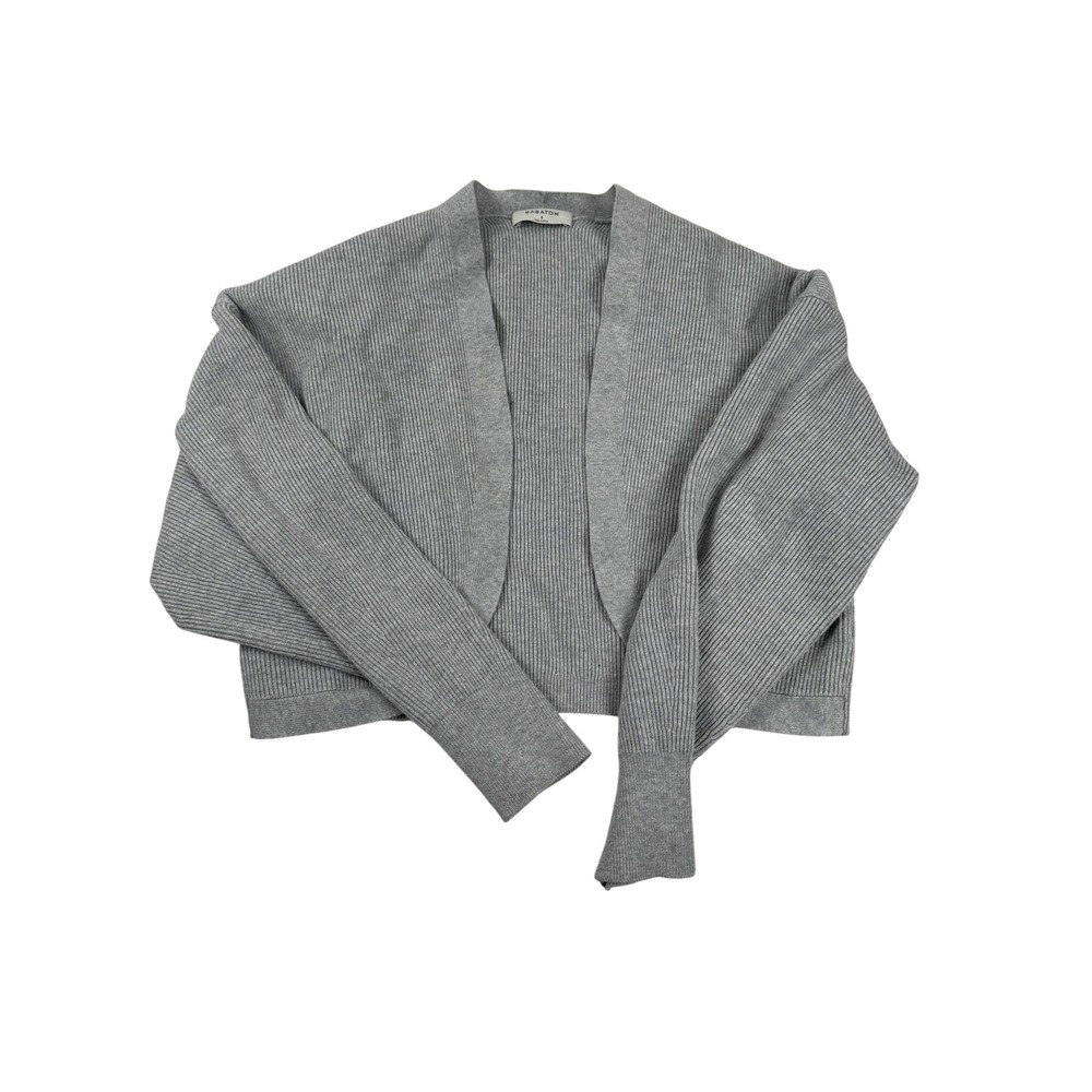 Babaton Aritzia Grey Ribbed Knit Cropped Open Front Cardigan Sweater Small